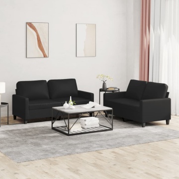 Set de canapele cu perne, 2 piese, negru, piele ecologică - Img 1