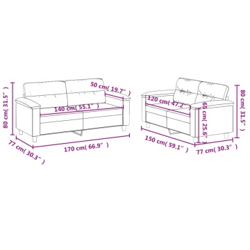 Set de canapele cu perne, 2 piese, negru, piele ecologică - Img 6