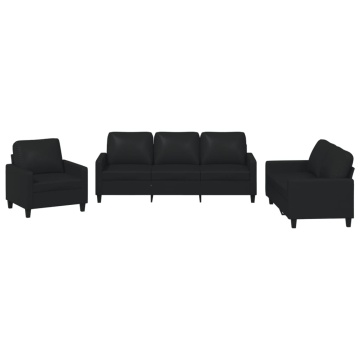 Set de canapele cu perne, 3 piese, negru, piele ecologică - Img 2