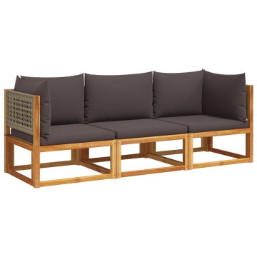 Set de canapele de grădină cu perne, 3 piese, lemn masiv acacia - Img 2