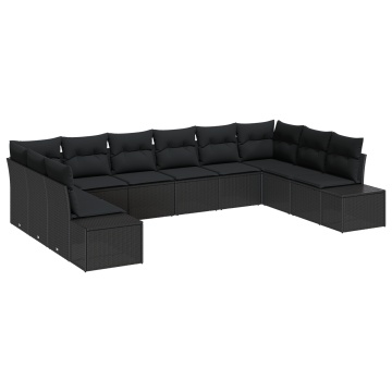 Set de canapele pentru grădină de 10 piese cu perne Negru Poliratan - Img 2