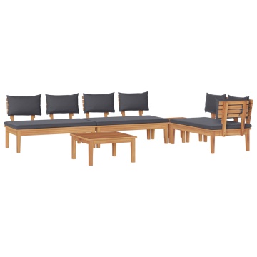 Set de dining de 5 piese cu perne din lemn masiv de tec, Set de bănci din grădină de 2 piese din lemn masiv de tec - Img 2