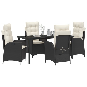Set de dining de grădină 5 piese cu perne Negre Poliratan - Img 3