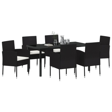 Set de Dining de Grădină 7 Piese cu Pernă Negru Poliratan - Img 3