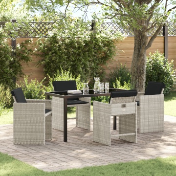 Set de dining de grădină cu 5 piese și perne Gri deschis Poliratan - Img 1