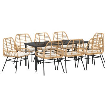Set de dining de grădină cu 9 piese cu perne maro din ratan poli - Img 2