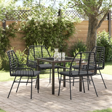 Set de Dining de Grădină de 5 Piese cu Pernă Negru Poliratan - Img 1