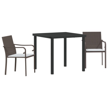 Set de dining exterior de 3 piese cu perne - Ratan maro - Img 2