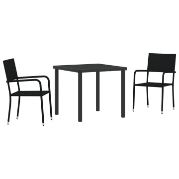 Set de dining în grădină 3 piese din rattan PE negru - Img 2