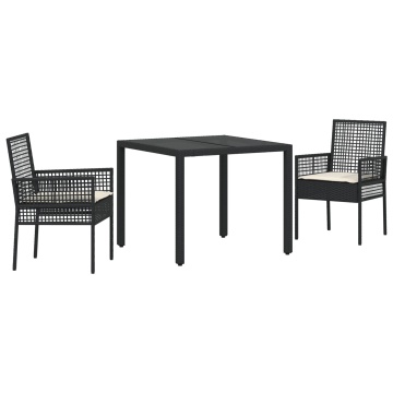 Set de dining pentru grădină 3 piese cu perne Negru Poliratan - Img 2