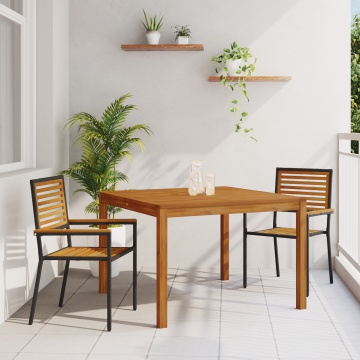 Set de dining pentru grădină 3 piese din poli rattan negru și acacia, Scaune de grădină stivuibile cu perne 2 buc poli rattan negru - Img 1