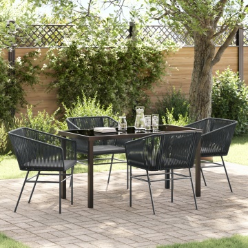 Set de dining pentru grădină 5 piese cu perne Negru Poliratan - Img 1