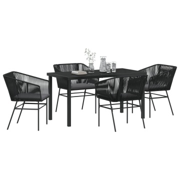 Set de dining pentru grădină 5 piese cu perne Negru Poliratan - Img 3