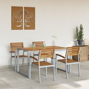 Set de dining pentru grădină , 5 piese, din lemn solid de acacia și metal - Img 4