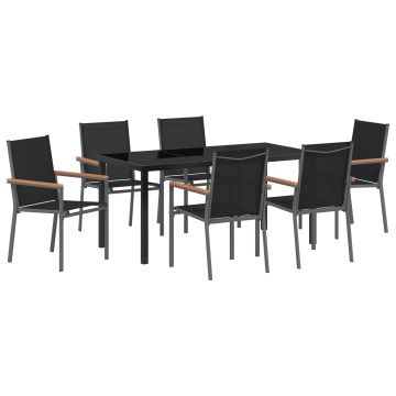 Set de dining pentru grădină 7 piese Negru Textilenă și Oțel - Img 2