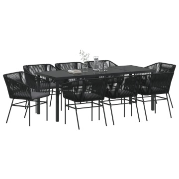 Set de Dining pentru Grădină 9 Piese cu Perne Poliratan Negru - Img 3