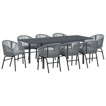 Set de dining pentru grădină cu 10 piese cu perne Gri Poli Ratan, Masă extensibilă pentru grădină Anthracite (140-210)x90x73 cm Oțel - Img 2