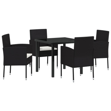 Set de dining pentru grădină cu 5 piese și perne din poliratan negru - Img 2