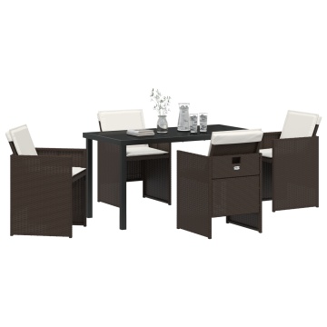 Set de dining pentru grădină cu 5 piese și perne din ratan poliat maro - Img 3