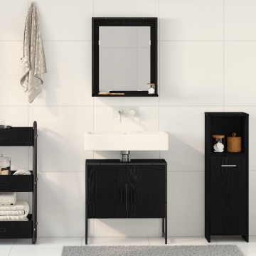 Set de dulapuri pentru baie 2 piese Negru Stejar din lemn tehnologic - Img 4