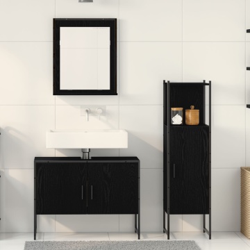 Set de dulapuri pentru baie 3 piese Negru Stejar Lemn prelucrat - Img 4