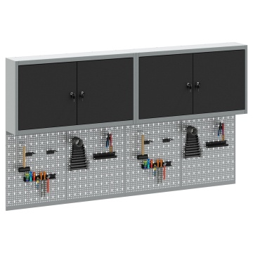 Set de dulapuri și panouri cu cuie de 6 piese montat pe perete Negru Metal - Img 3
