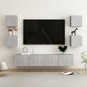 Set de dulapuri TV, 6 piese, gri beton, lemn prelucrat - Img 1