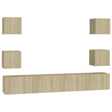 Set de dulapuri TV, 6 piese, stejar sonoma, lemn prelucrat - Img 2