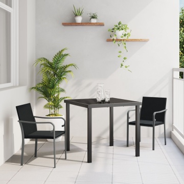 Set de grădină din 3 piese cu perne, Negru, Poliratan - Img 1