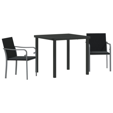 Set de grădină din 3 piese cu perne, Negru, Poliratan - Img 2