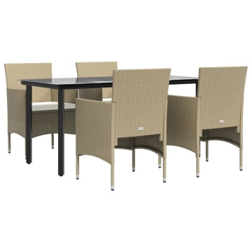 Set de masă pentru grădină, 5 piese, cu perne, bej și negru - Img 3