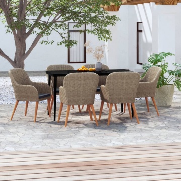 Set de masă pentru grădină, 7 piese, cu perne, maro - Img 1