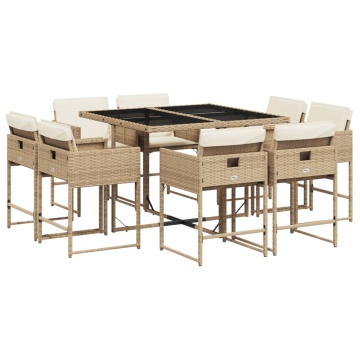 Set de masă pentru grădină, 9 piese, cu perne, bej, poliratan - Img 2