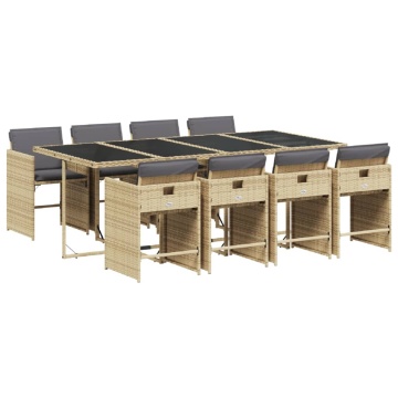 Set de masă pentru grădină, 9 piese, cu perne, bej, poliratan - Img 2