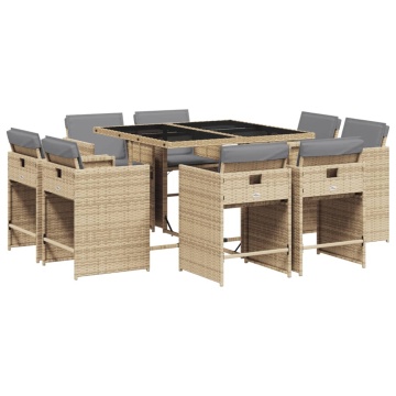 Set de masă pentru grădină, 9 piese, cu perne, bej, poliratan - Img 2
