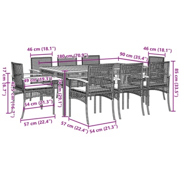 Set de masă pentru grădină, 9 piese, cu perne, bej, poliratan - Img 7