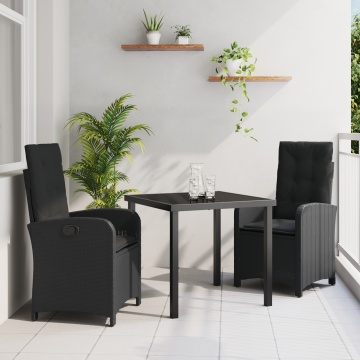Set de Masă pentru Grădină cu 3 Piese, Negru, Ratan Polimer - Img 1