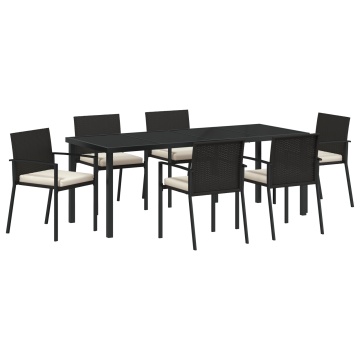 Set de mese grădină 7 piese ratan negru - Img 2