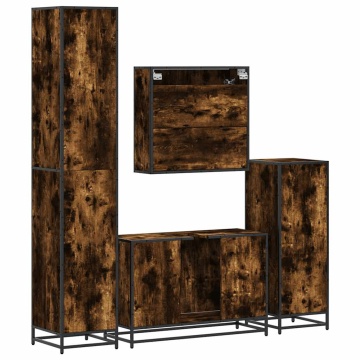 Set de mobilier de baie 4 piese Lemn prelucrat de stejar afumat - Img 7