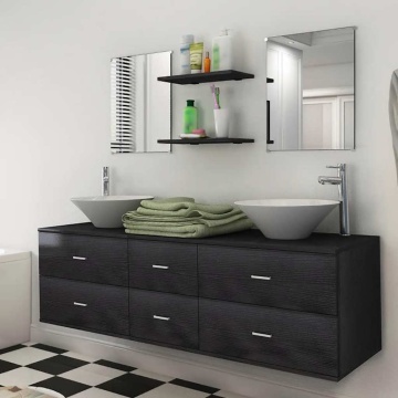 Set de mobilier de baie cu 7 piese și chiuvete incluse, negru - Img 1
