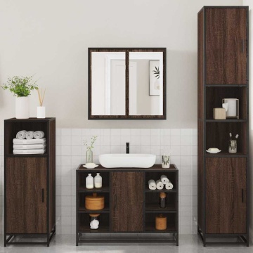Set de mobilier de baie din 4 piese din lemn de stejar maro - Img 3