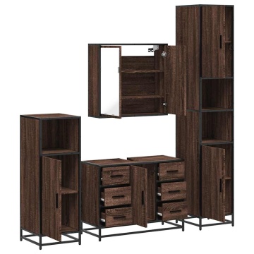 Set de mobilier de baie din 4 piese din lemn de stejar maro - Img 5