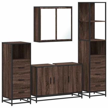 Set de mobilier de baie din 4 piese din lemn de stejar maro - Img 2