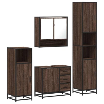 Set de mobilier de baie din 4 piese din lemn de stejar maro - Img 2