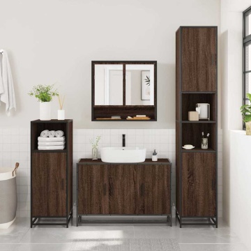 Set de mobilier de baie din 4 piese din lemn de stejar maro - Img 4