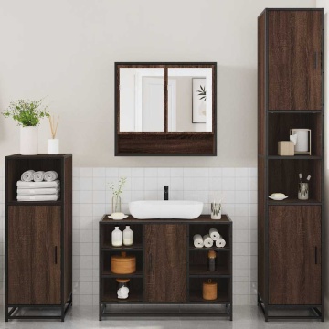 Set de mobilier de baie din 4 piese din lemn de stejar maro - Img 4
