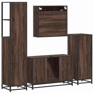 Set de mobilier de baie din 4 piese din lemn de stejar maro - Img 7
