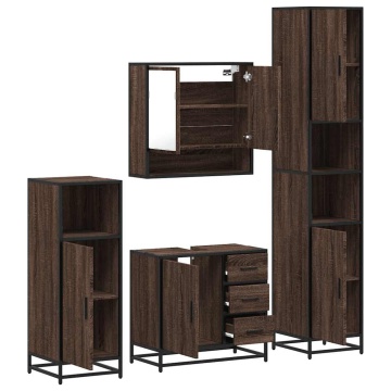 Set de mobilier de baie din 4 piese din lemn de stejar maro - Img 5