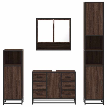 Set de mobilier de baie din 4 piese din lemn de stejar maro - Img 8