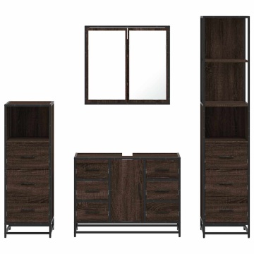 Set de mobilier de baie din 4 piese din lemn de stejar maro - Img 8